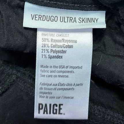 Paige Verdugo Ultra Skinny Women's Black Stretch Casual Denim Jeans Size 26