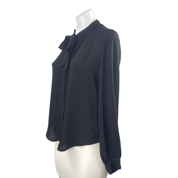 Banana Republic Black Pintuck Pleats Tie Neck Long Sleeve Shirt Blouse Top XS