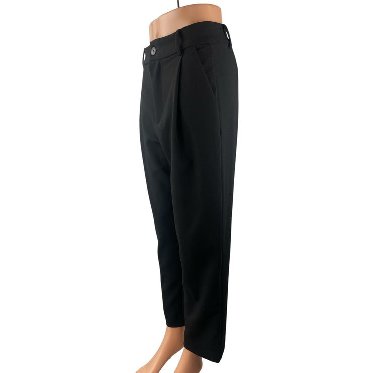 Zara Black Pleated High Rise Loose Straight Wide Leg Trousers Dress Pants Sz XS