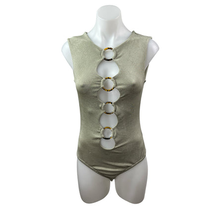 Bailey Rose O-Ring Cut Out Women's Green Sleeveless Slim Tank Bodysuit Top Sz M