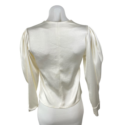 Kimberly Taylor Ivory Cream Silk Satin Long Puff Sleeve Button Down Blouse XS