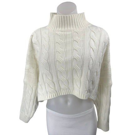 Princess Polly White Cable Knit Long Sleeve Turtleneck Crop Sweater Top Size S/M