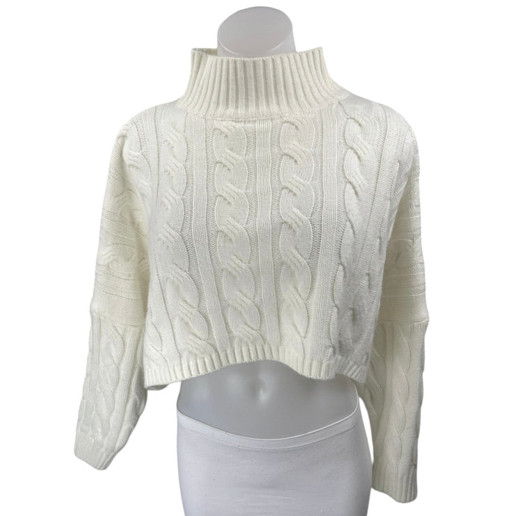Princess Polly White Cable Knit Long Sleeve Turtleneck Crop Sweater Top Size S/M