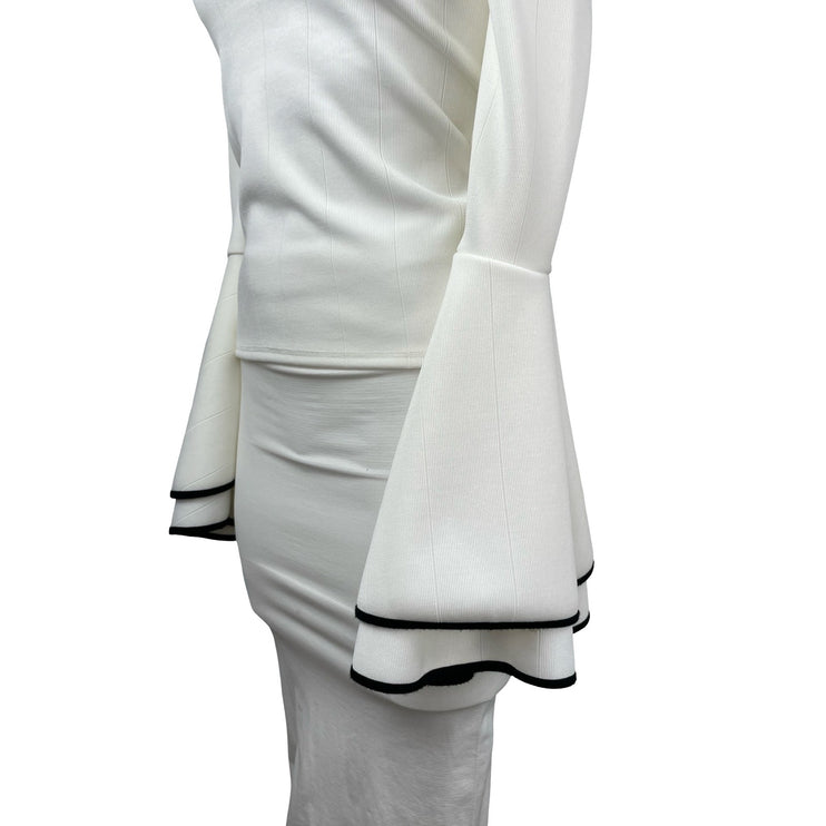 Bar III Women's White Ribbed Off Shoulder Long Bell Sleeve Crop Blouse Top XXS