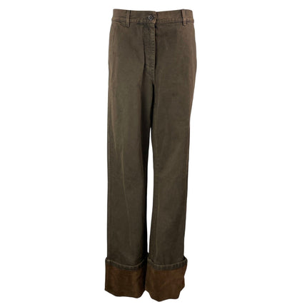 NEW Dries Van Noten Brown High Rise Folded Velvet Cuffs Wide Denim Jeans Pant 38