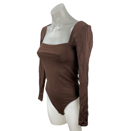 Aritzia Babaton Women's Brown Long Sleeve Square Neck Thong Bodysuit Size M