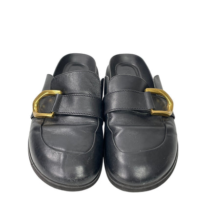 Charles & Keith Gabine Women's Black Buckled Leather Loafer Mules Sandals US 10