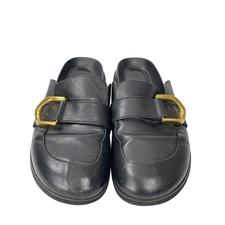 Charles & Keith Gabine Women's Black Buckled Leather Loafer Mules Sandals US 10