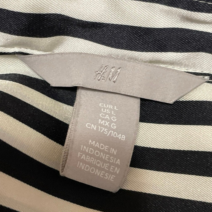 H&M Women's Black White Striped Collar Long Sleeve Button Down Tunic Shirt Top L
