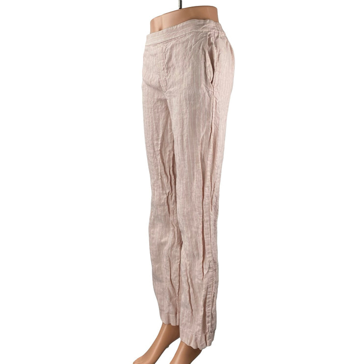 Madewell 100% Linen Zoe Women's Pink Stripe Mid Rise Straight Trousers Pants XS