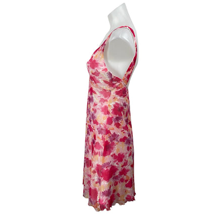 Princess Polly Zuba Pink Floral Sleeveless Mesh V-neck Mini Fit & Flare Dress 6