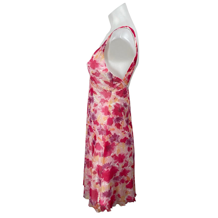 Princess Polly Zuba Pink Floral Sleeveless Mesh V-neck Mini Fit & Flare Dress 6
