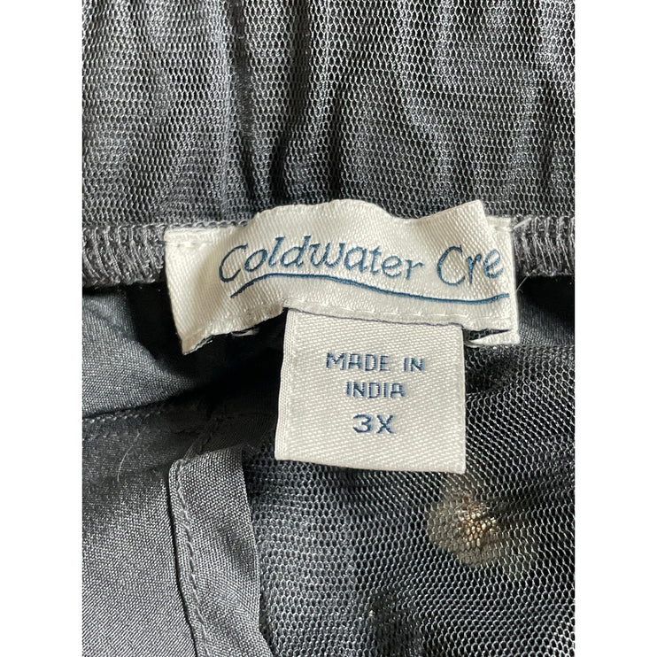 Coldwater Creek Women Gray Mesh Floral Embroidered Pleated Midi Full Skirt Sz 3X
