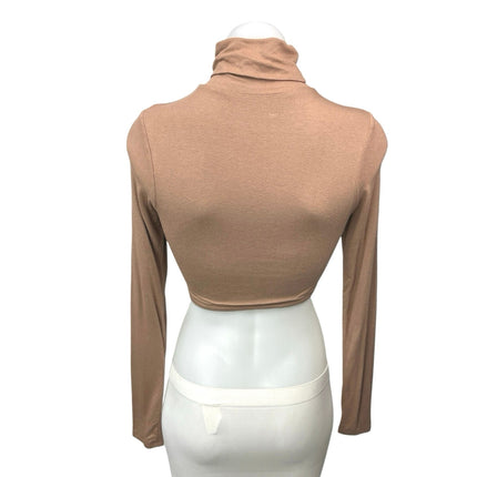 Naked Wardrobe Tan Turtleneck Long Sleeve Pullover Cropped Sweater Top Size M
