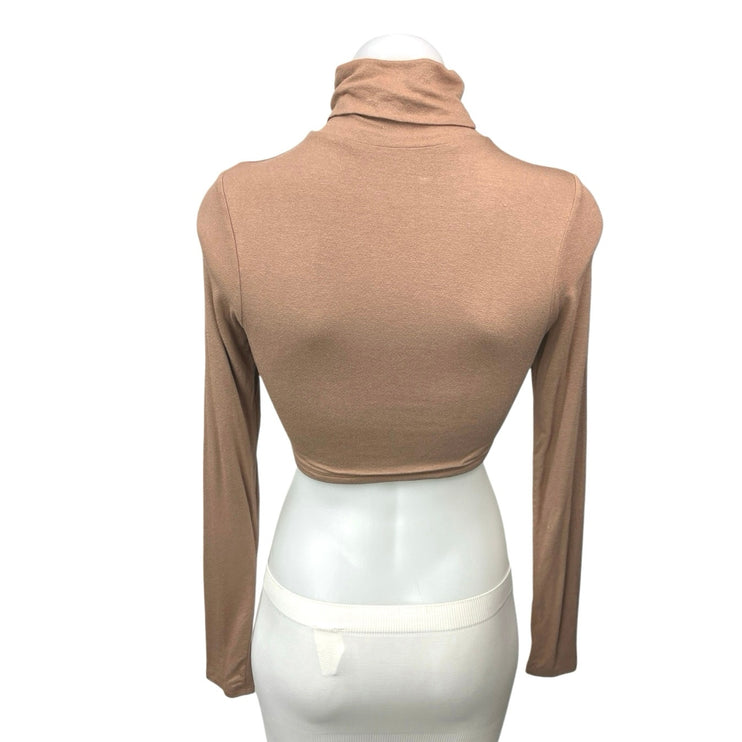 Naked Wardrobe Tan Turtleneck Long Sleeve Pullover Cropped Sweater Top Size M