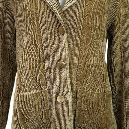 Harve Benard Women's Tan Velvet Velour Button Front Blazer Coat Jacket Size 8