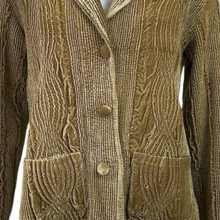 Harve Benard Women's Tan Velvet Velour Button Front Blazer Coat Jacket Size 8