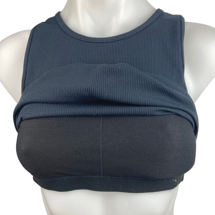 Gap Fit Blue Built In Sports Bra Round Neck Tie Hem Workout Crop Top Size S