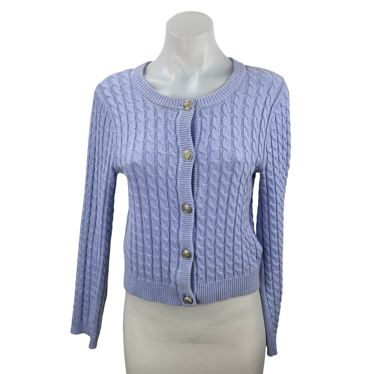 H&M Women's Blue Cable Knit Long Sleeve Button Down Crop Cardigan Sweater Top S