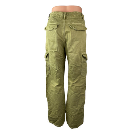 Zara Women's Green High Rise Military Barrel Wide Leg Cargo Denim Jeans Pants 2