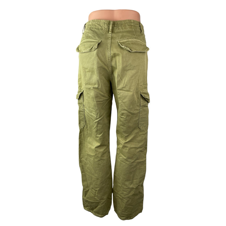 Zara Women's Green High Rise Military Barrel Wide Leg Cargo Denim Jeans Pants 2