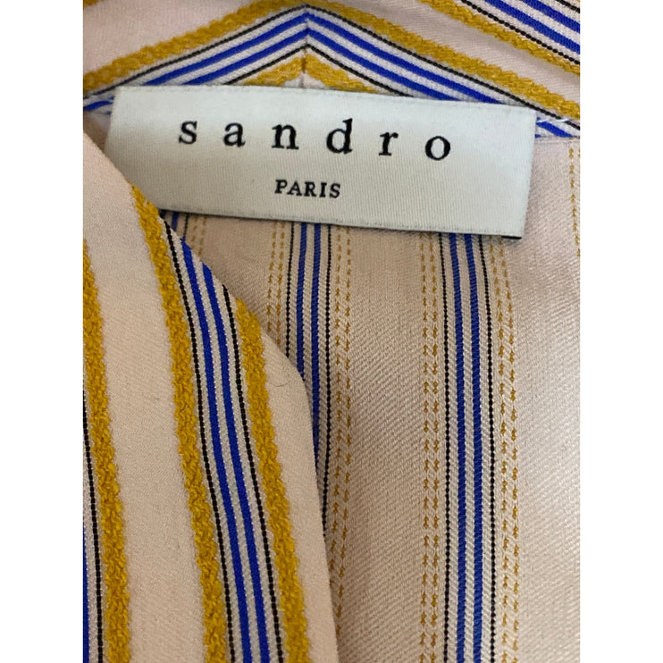 Sandro Women's Multicolor Striped Puff Sleeve Button Down Shirt Blouse Top Sz M