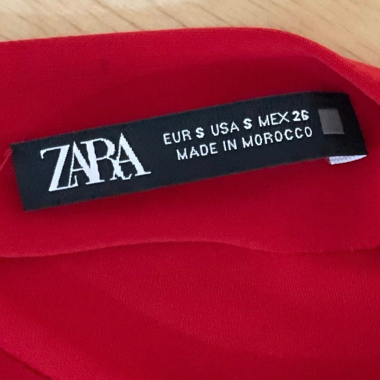 Zara Women's Red Asymmetric Draped Neck Long Sleeve Tee T-Shirt Blouse Top Sz S