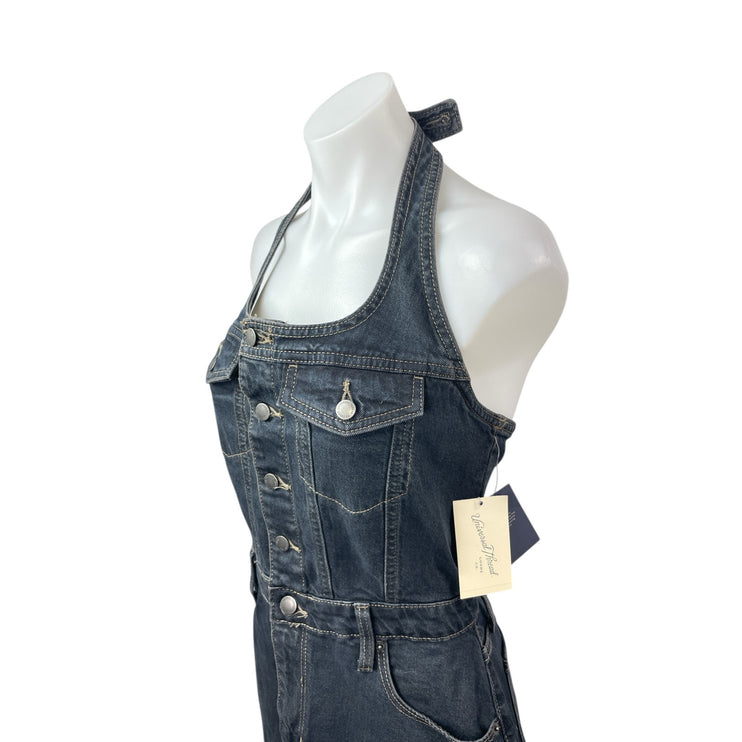 NEW Universal Thread Dark Blue Halter Sleeveless Denim Jean Midi Dress Size 6
