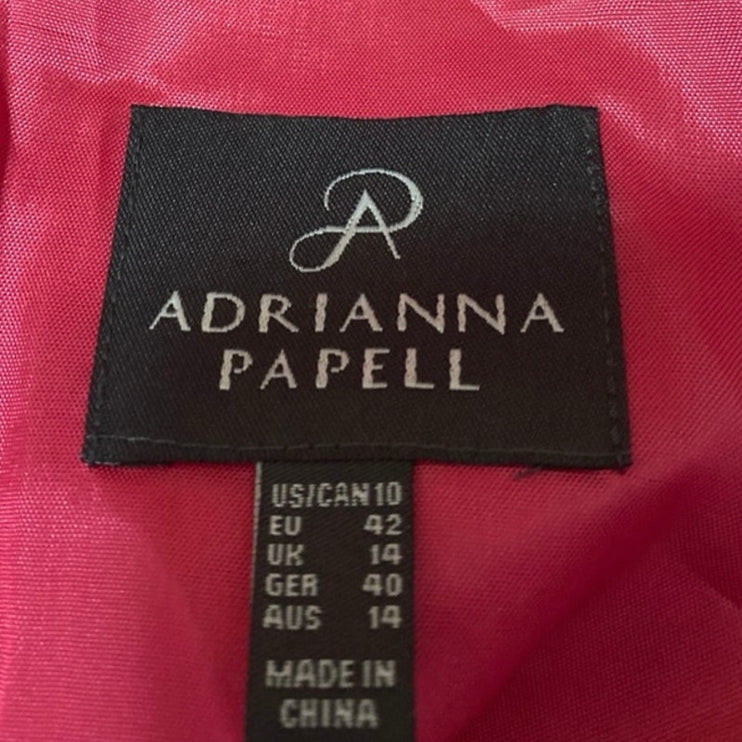 Adrianna Papell Pink Satin Sleeveless Pleated Boat Neck Mini A-line Dress Sz 10