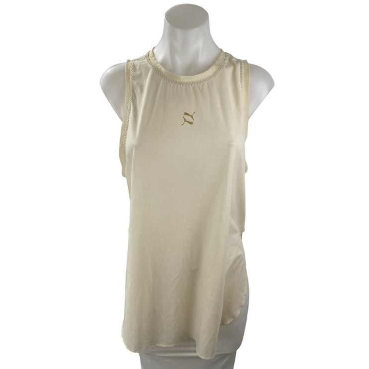 Puma Women Cream High Neck Sleeveless Logo Yoga Workout Athletic Tank Top Size M