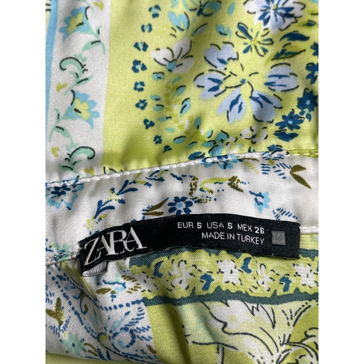 Zara Green Floral Paisley Colorblock Long Sleeve Button Down Shirt Top Size S