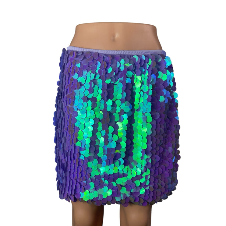 Women's Purple Sequin Sparkly Shimmer Party Rave Straight Mini Skirt Size XL