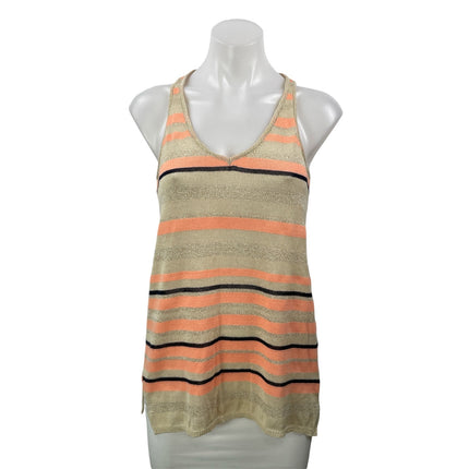 Maria Filo Womens Beige Coral Striped Racerback Knit Sleeveless Slit Tank Top XS