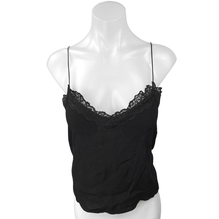 Bershka Black Floral Lace Trim Sleeveless Scoop Neck Camisole Tank Top Size M