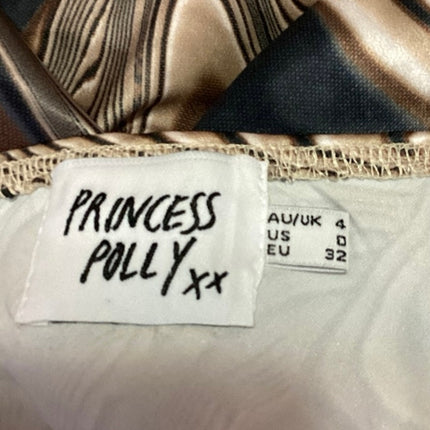 Princess Polly Corban Brown Silky Satin Bell Sleeve Mini Fit & Flare Dress Sz 0