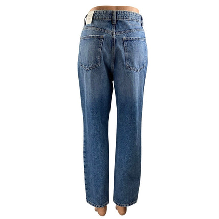NEW Zara Women's Blue Distressed High Waisted Straight Leg Denim Jeans Size 4