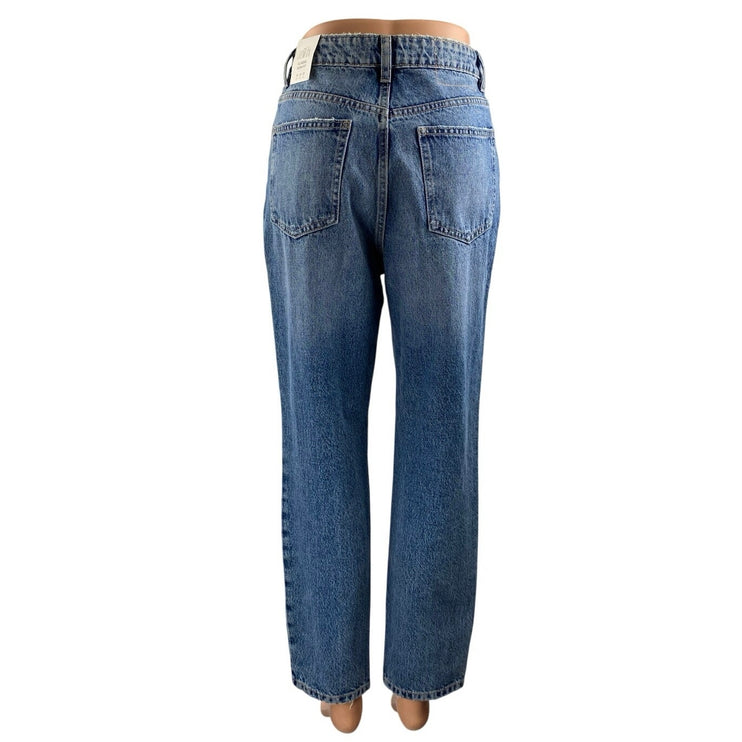 NEW Zara Women's Blue Distressed High Waisted Straight Leg Denim Jeans Size 4