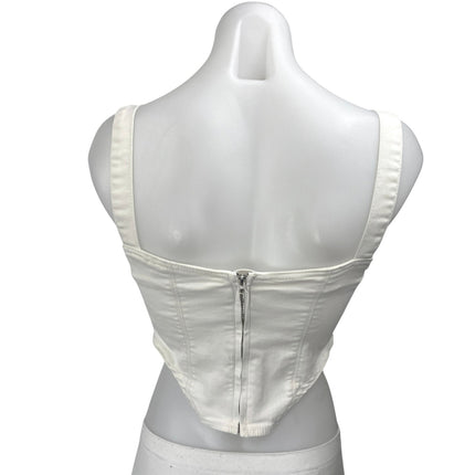 Zara White Denim Sleeveless Square Neck Corset Bandeau Bustier Crop Tank Top S