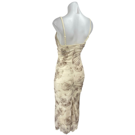 NEW Commense Cream Floral Ruched Sleeveless Cami Camsole Bodycon Tank Dress S