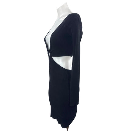 Princess Polly Lucia Black Ribbed Knit Cut Out Long Sleeve Mini Bodycon Dress XS