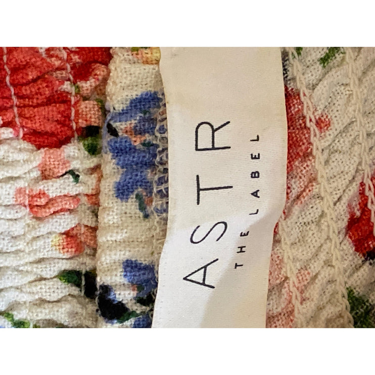 ASTR The Label Multicolor Floral Short Puff Sleeve Corset Bustier Blouse Top S