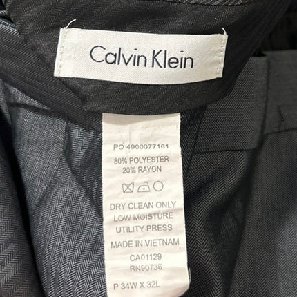Calvin Klein Men's Gray Pinstriped Straight Leg Career Trousers Dress Pants 34