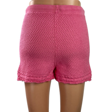 FB Sister Women's Pink Knit Crochet High Waisted Drawstring Mini Shorts Size XS