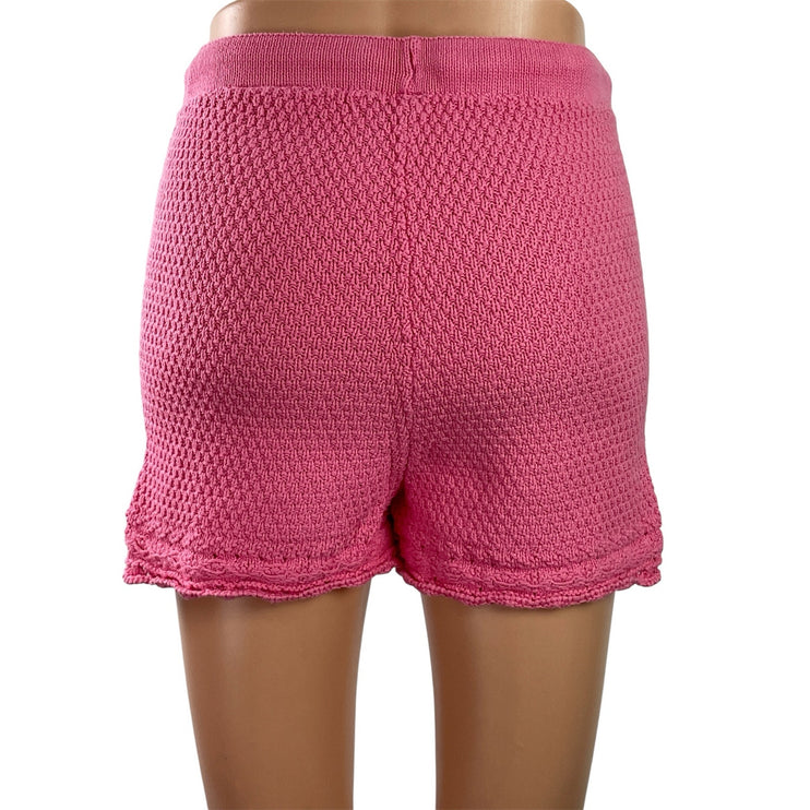 FB Sister Women's Pink Knit Crochet High Waisted Drawstring Mini Shorts Size XS