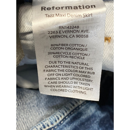 Reformation Jeans Tazz Blue High Slit High Waist Maxi Denim A-Line Skirt Size 27