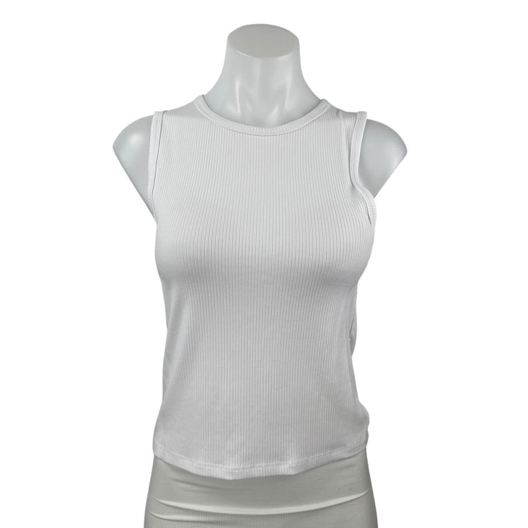 Aritzia Wilfred White Ribbed Knit High Neck Sleeveless Basic Tank Top Size L
