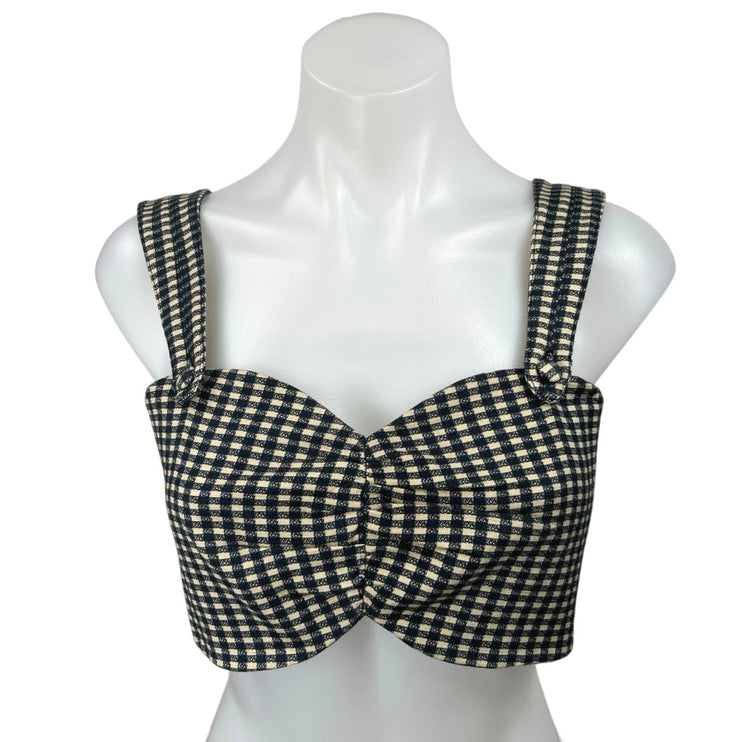 Framed Black White Checkered Plaid Sleeveless Sweetheart Neck Crop Tank Top 8