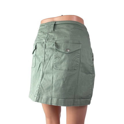 Stretch Women's Olive Green High Waisted Mini Utility Cargo Denim Skort Skirt 12