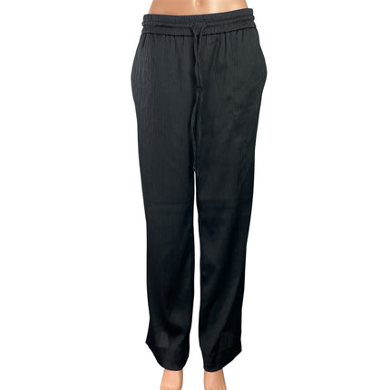 Zara Women's Black Drawstring Pleated Plisse High Rise Wide Leg Trousers Pants M
