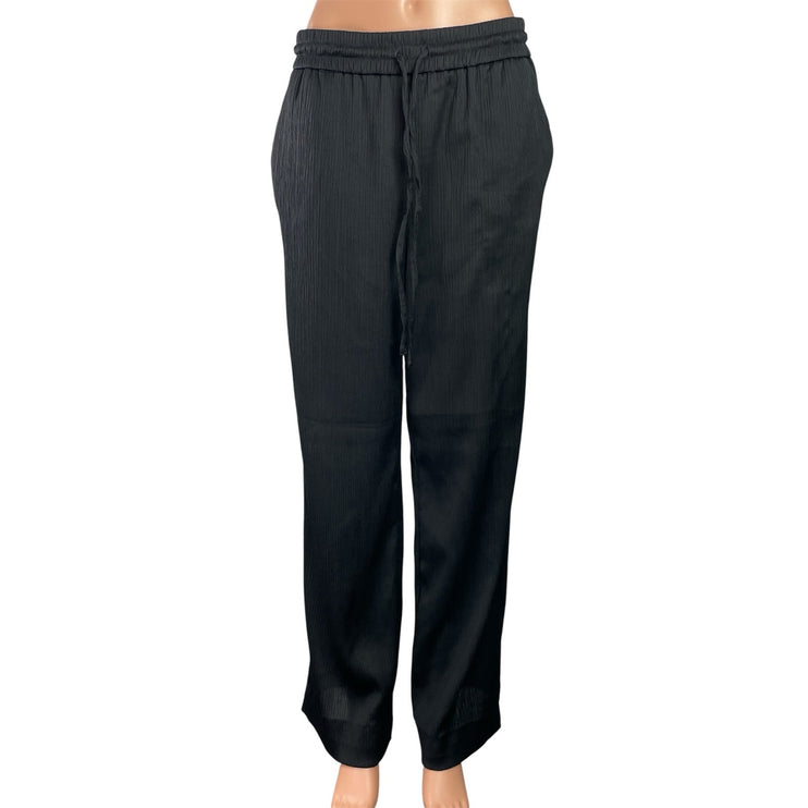 Zara Women's Black Drawstring Pleated Plisse High Rise Wide Leg Trousers Pants M